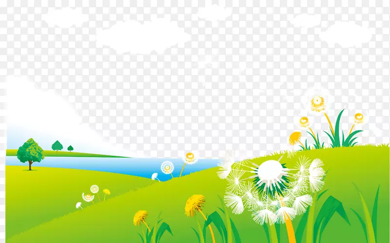 蒲公英平面设计插图-春季草原蒲公英风景插图
