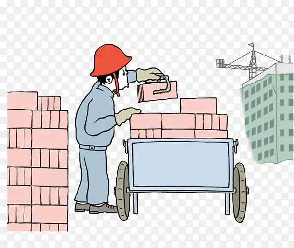 砖工插图-工地工人移动砖块彩色插图