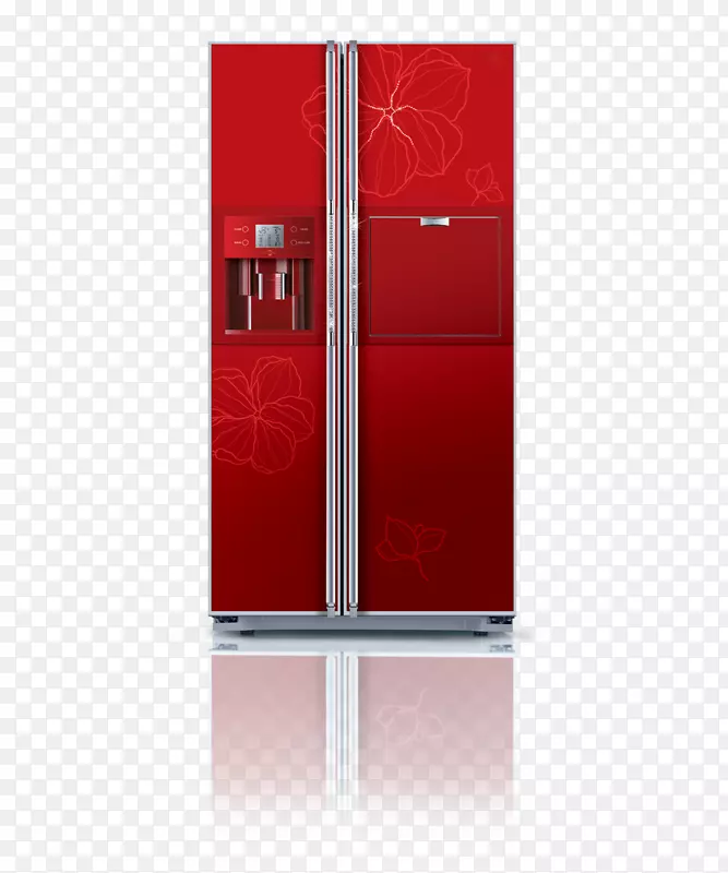 冰箱长方形红-红色节日智能门冰箱