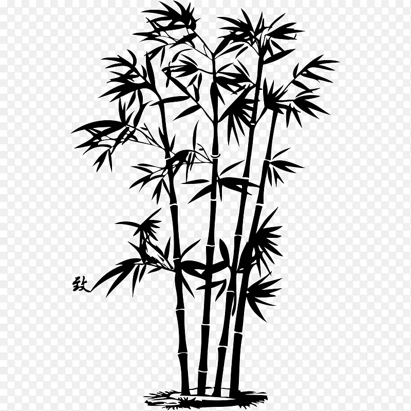 竹子水墨画-竹子，天然