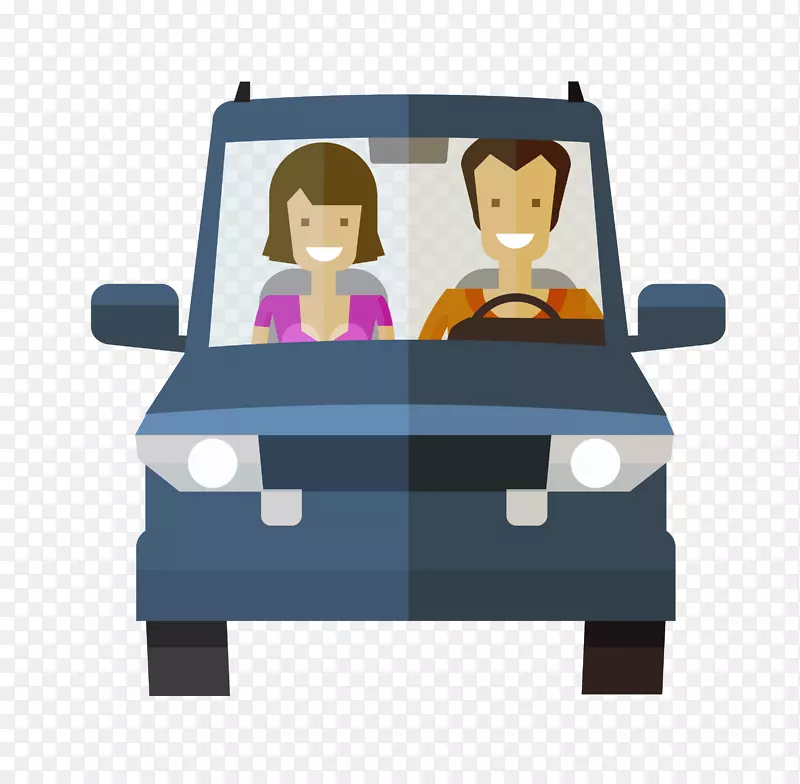 汽车版税-免画图-黑色卡通汽车驾驶夫妇