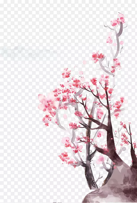 花桃树海报-手绘水彩画桃树