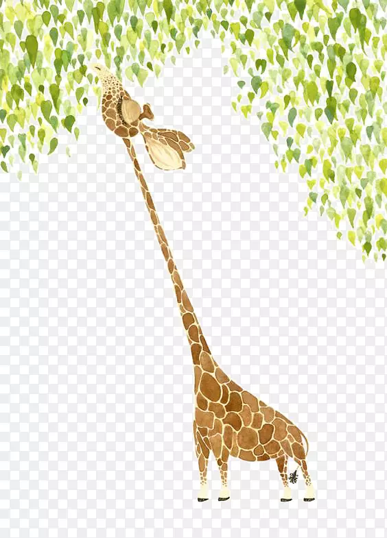 长颈鹿水彩画插画艺术插图水彩画长颈鹿