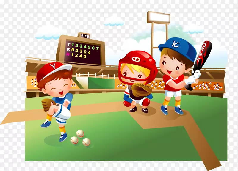 棒球场卡通儿童棒球儿童