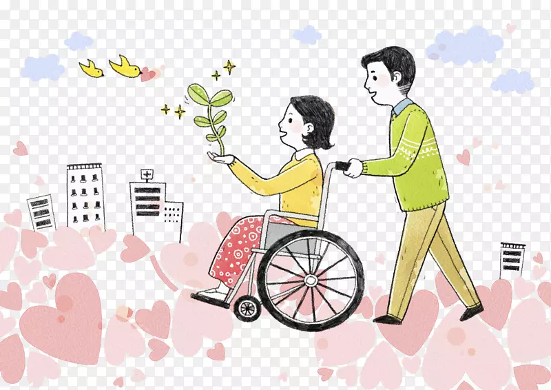 唐津残疾轮椅4月20日国际残疾人日-一个坐轮椅的人；手的草