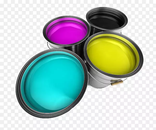 不含颜料的水桶-各种颜色的油漆桶