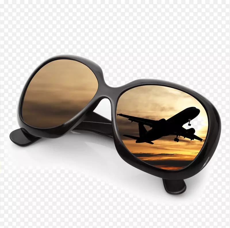 太阳镜剪辑艺术.太阳镜和飞机上的日落
