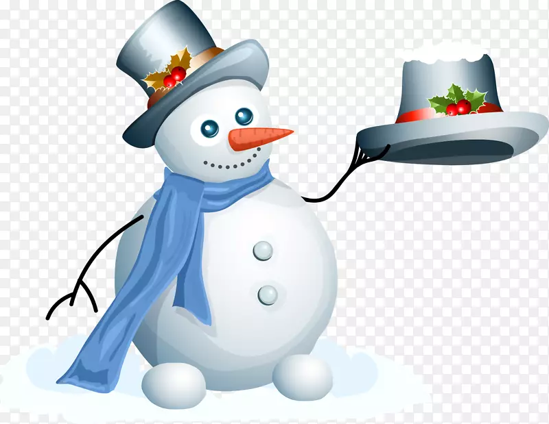 雪人圣诞主题-树枝雪人蓝围巾帽子