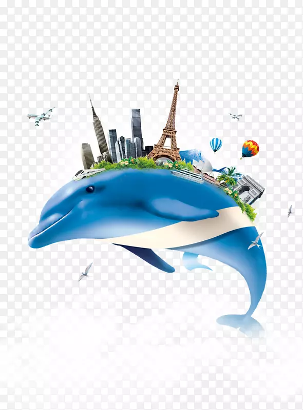 海豚-创作背景上的蓝色海豚