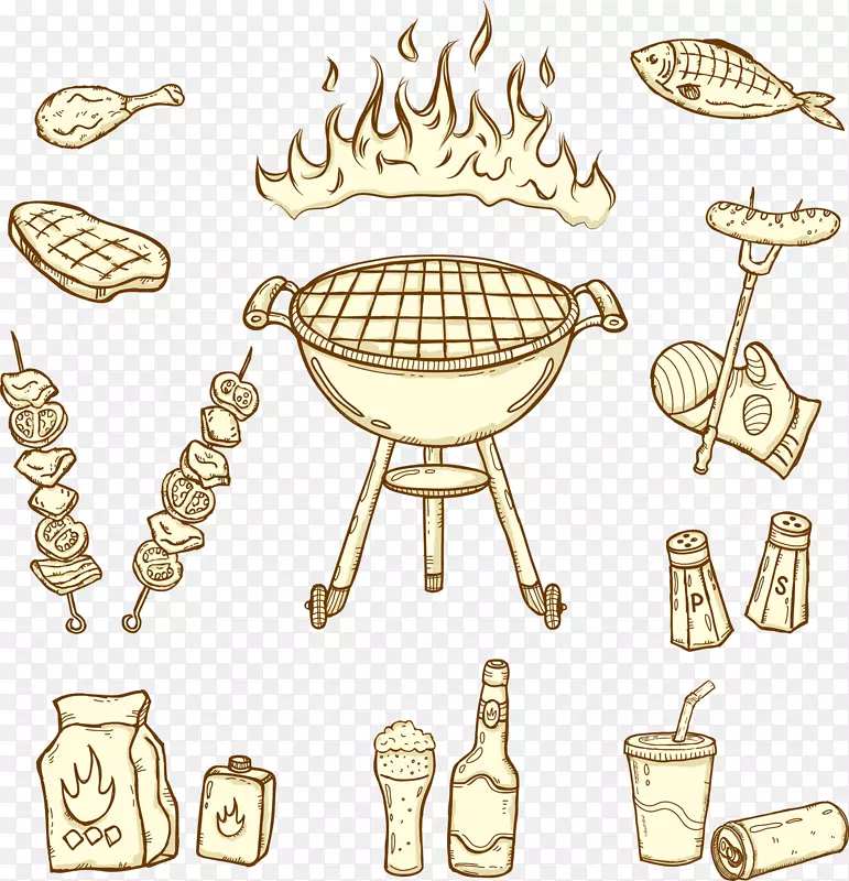 烧烤土坯插图-手绘元素烧烤派对