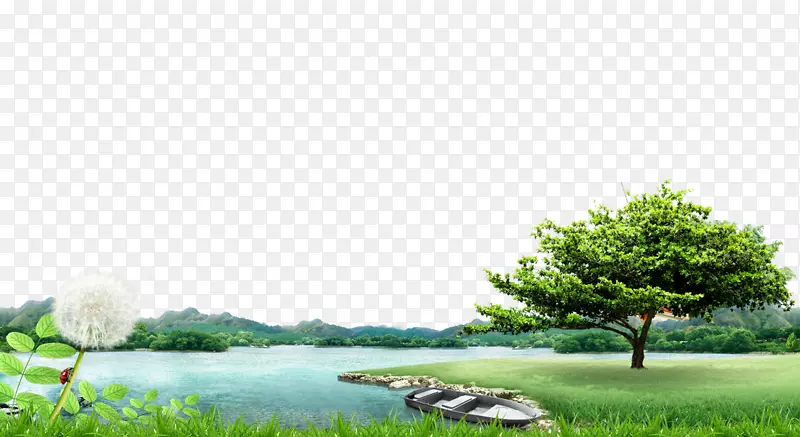 福基湖景观-湖泊草坪背景材料
