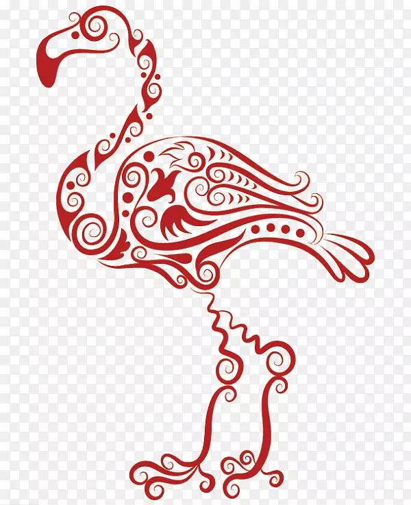 纹身火烈鸟绘画插图-红色火烈鸟