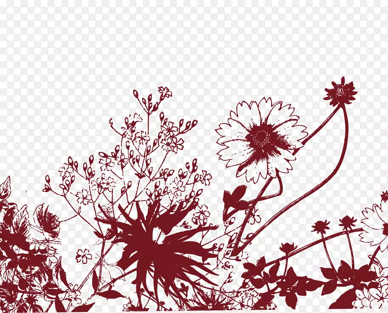 小花草红砖花纹.砖红色植物的装饰图案