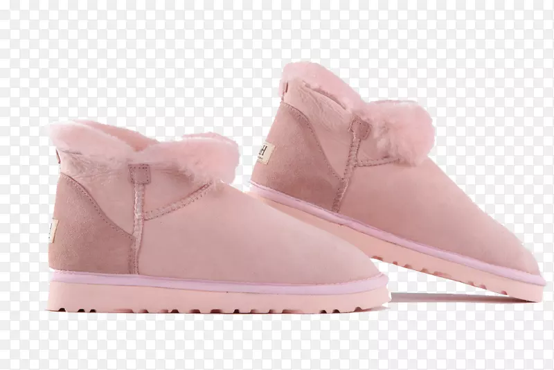 雪靴鞋-粉红色长毛绒雪靴