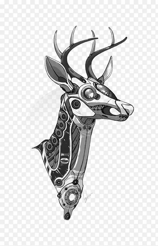 马鹿机器人长颈鹿画创意鹿