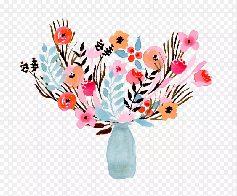 花卉设计水彩画花束花瓶布卢姆手绘花瓶