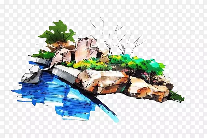景观岩石花园插图-油漆岩石