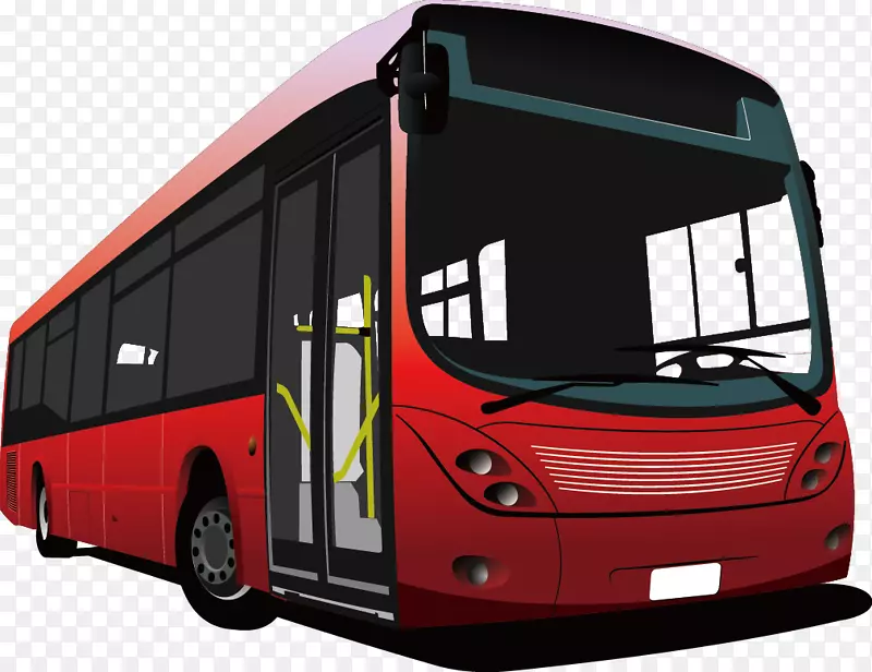 过境巴士免费插画-卡通交通红色巴士