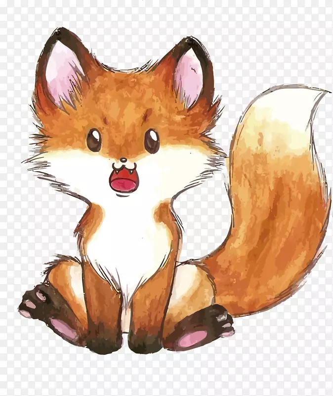 画狐狸-艺术水彩画-狐
