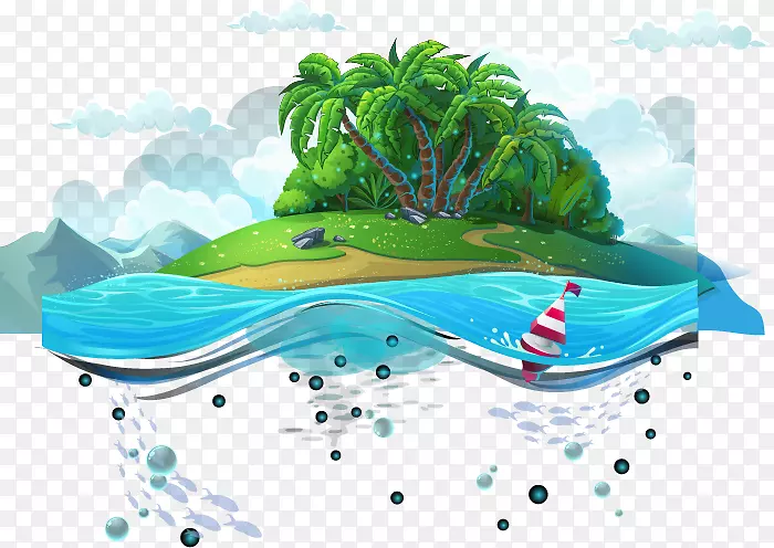 生物卡通海-蓝色海岛上的载体材料