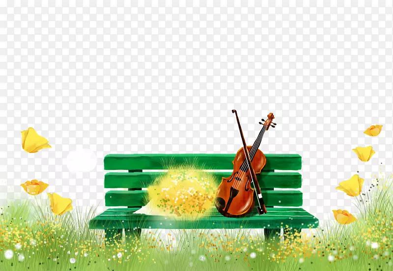 乐器小提琴插图.室外花木椅子小提琴