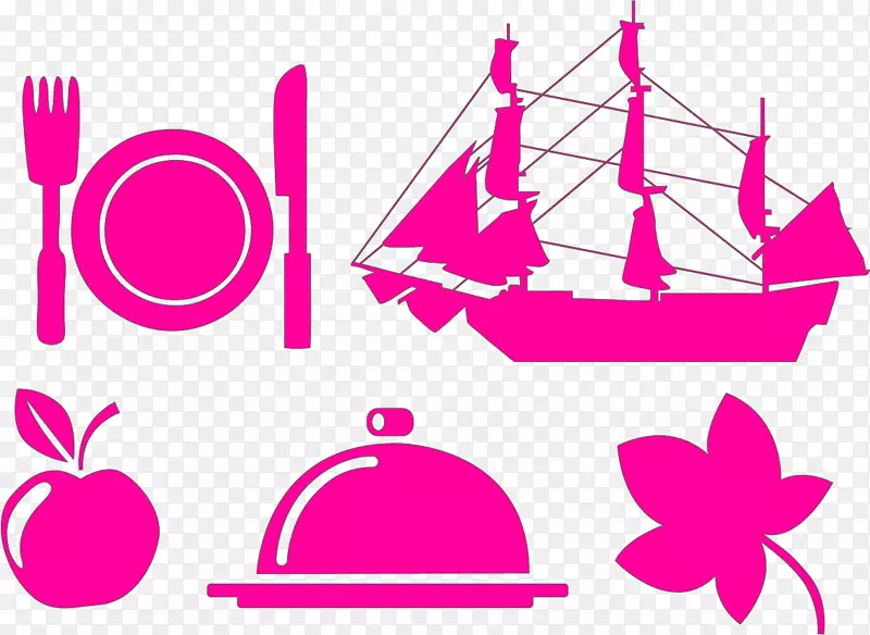 五月花剪影船剪贴画-感恩节晚餐板帆船苹果枫叶