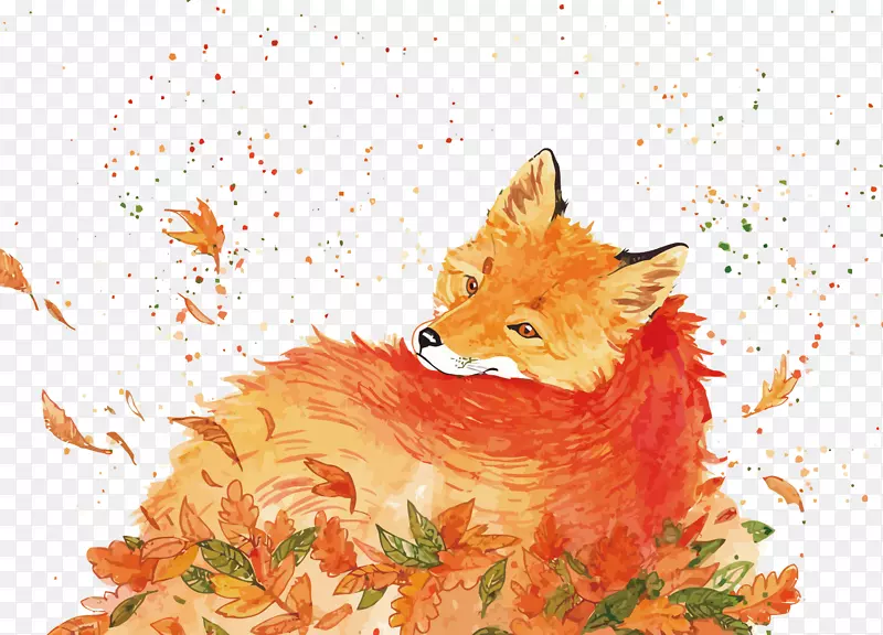 红狐水彩画.水彩狐