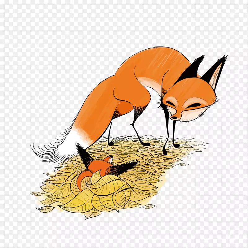 红狐画插图-狐狸母子