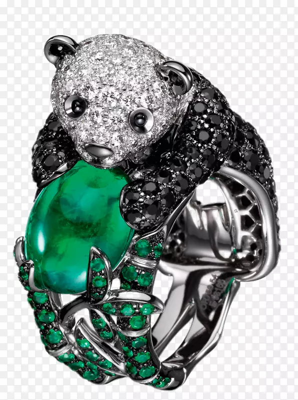 大熊猫珠宝-钻石-祖母绿熊猫戒指