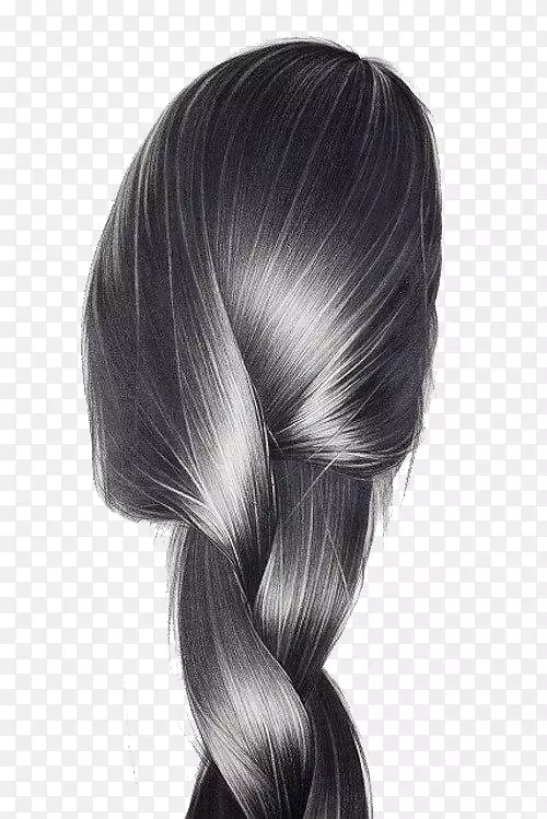 画头发艺术铅笔插图-妇女编织发夹
