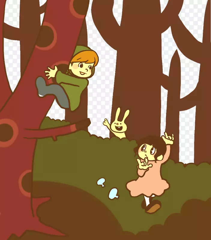 视觉艺术树木森林插图-森林爬树男孩和女孩