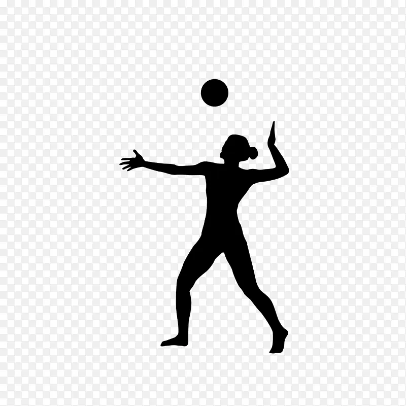 排球剪影运动-女子打排球，素描