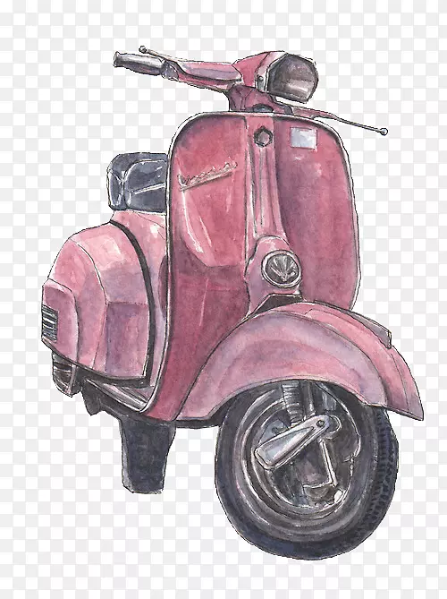 水彩画插图.摩托车