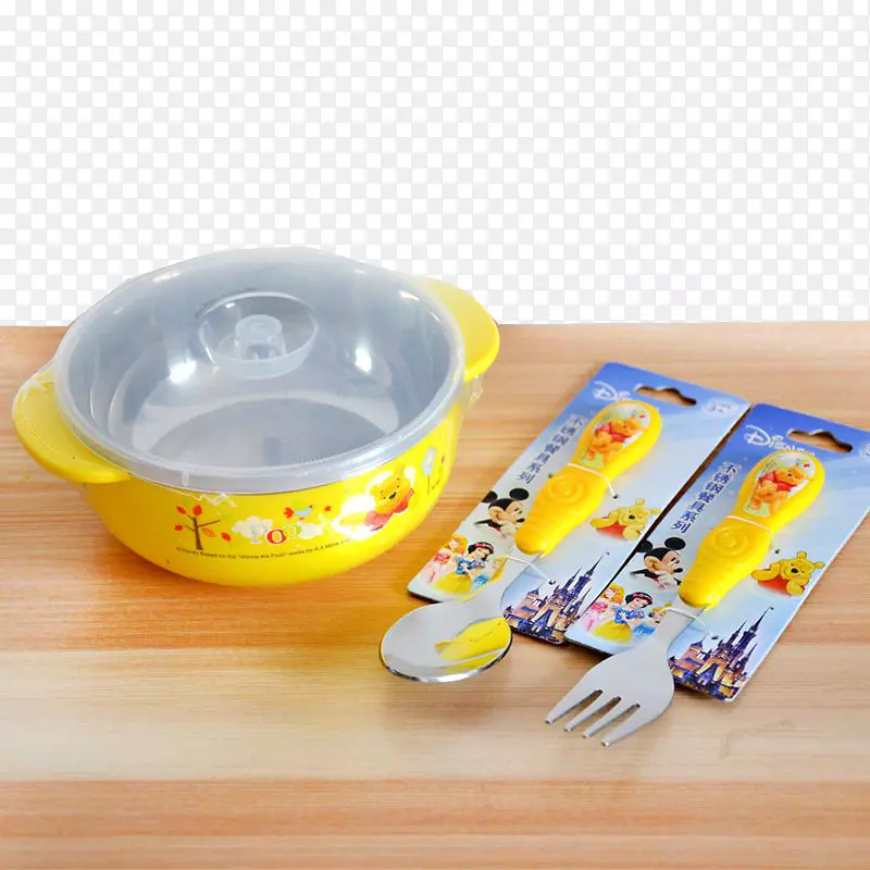 叉子碗勺子-孩子们的碗和勺子叉子在桌子上