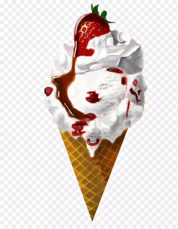 草莓冰淇淋圣代冰淇淋圆锥-美味的草莓冰淇淋