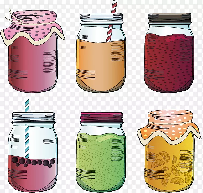 梅森罐子玻璃手绘玻璃瓶装满果汁