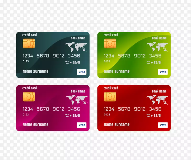 信用卡atm卡模板-彩色银行卡