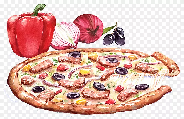 比萨饼意大利料理画水彩画比萨饼没有味道
