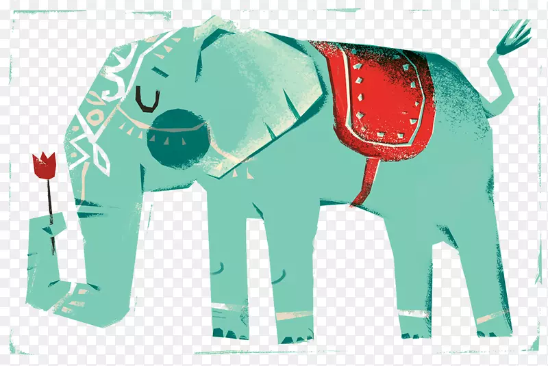 非洲大象插图-可爱的大象画玫瑰