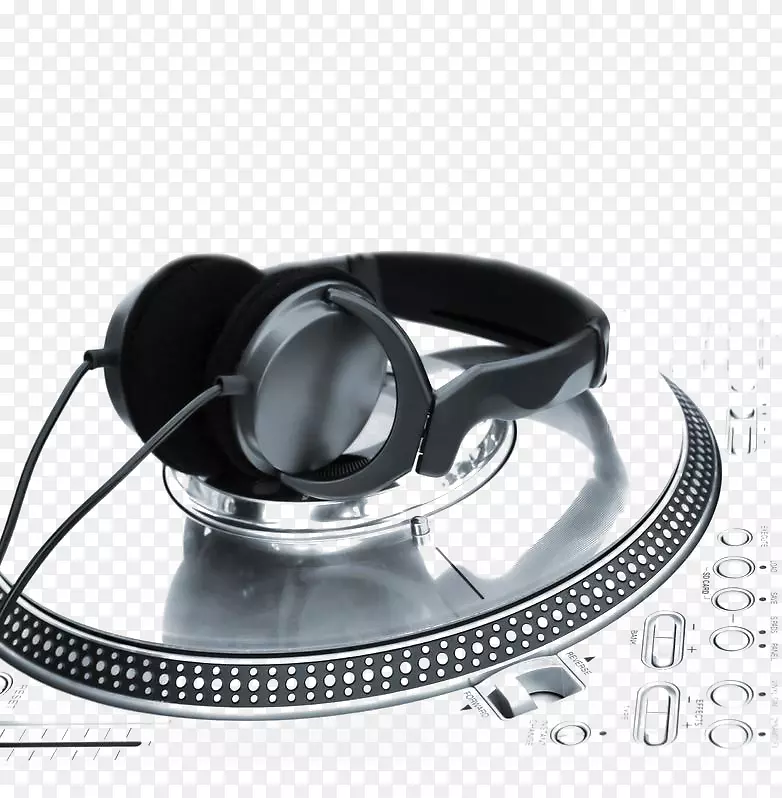 唱片骑师留声机唱片DJ混音器夜总会-黑色耳机