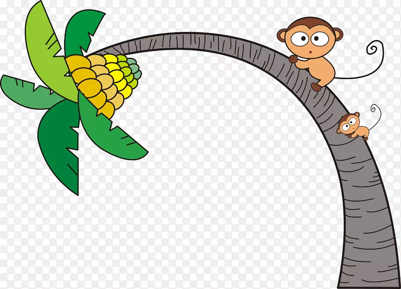 香蕉卡通画夹艺术-椰子树猴