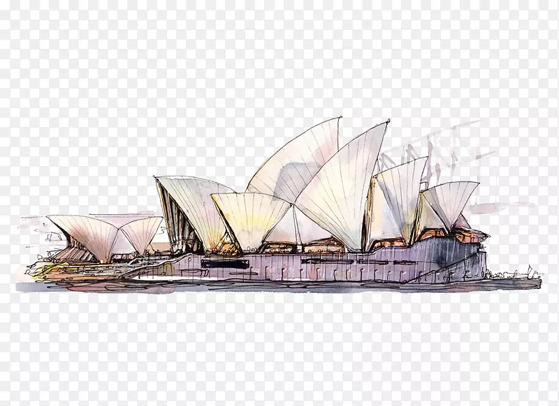 悉尼歌剧院悉尼都市歌剧水彩画海报-手绘悉尼歌剧院