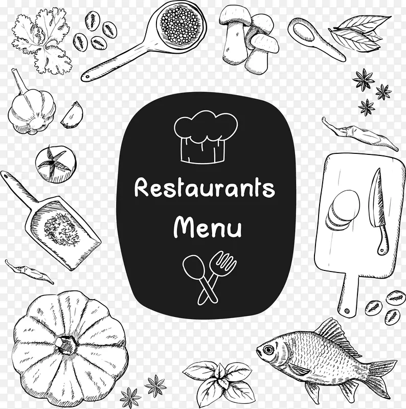 意大利面咖啡厅餐厅菜单主厨-素描餐厅菜单