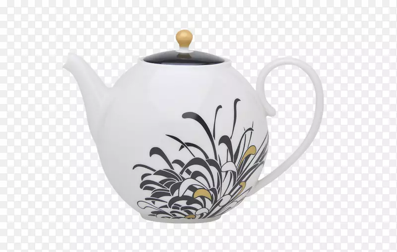 灰褐色茶壶瓷-菊花压花茶壶