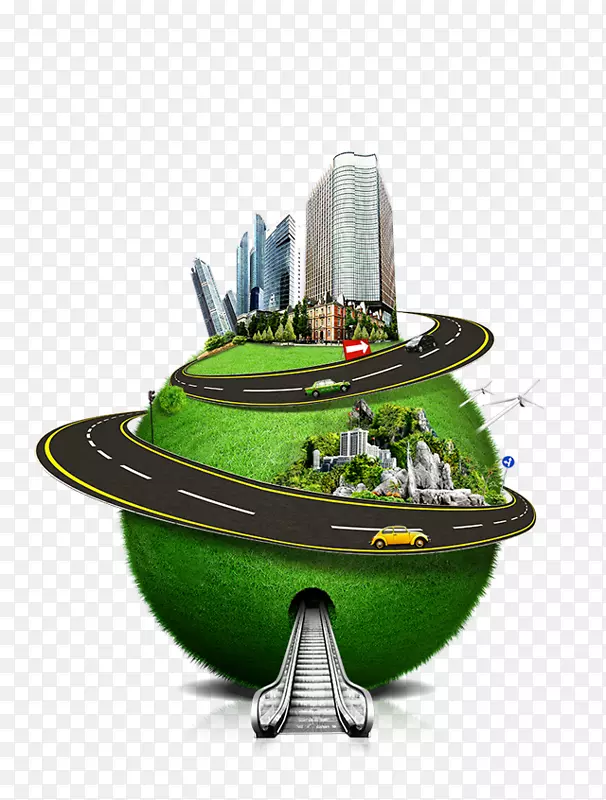 地球建筑绿色公路-地球城市商业创意