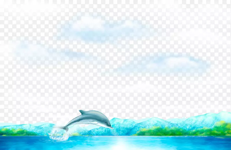 海豚蓝色卡通壁纸-蓝色海洋海豚跳跃