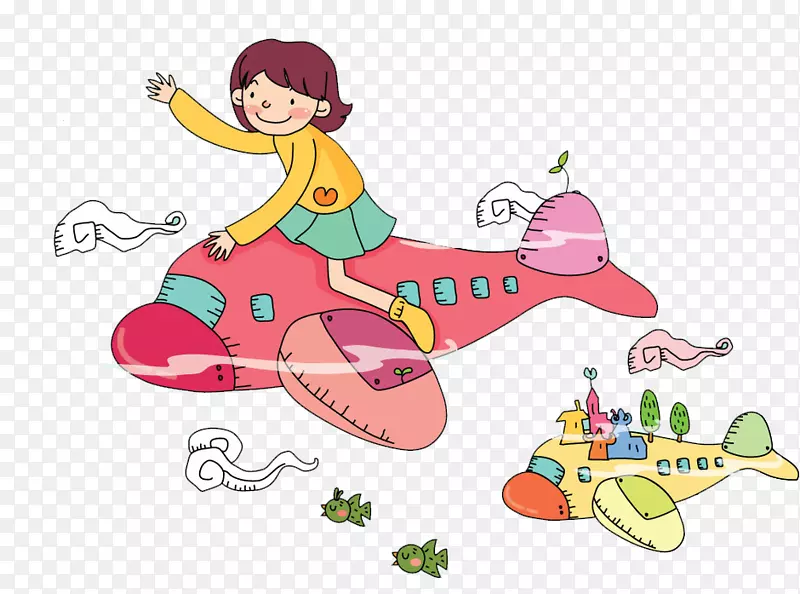 飞机飞行卡通-粉红色飞机