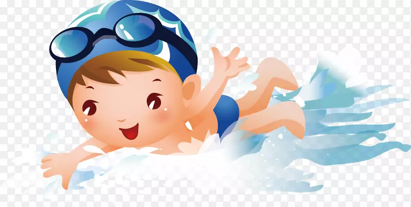 游泳池男孩-免费剪贴画-可爱的卡通小人游泳