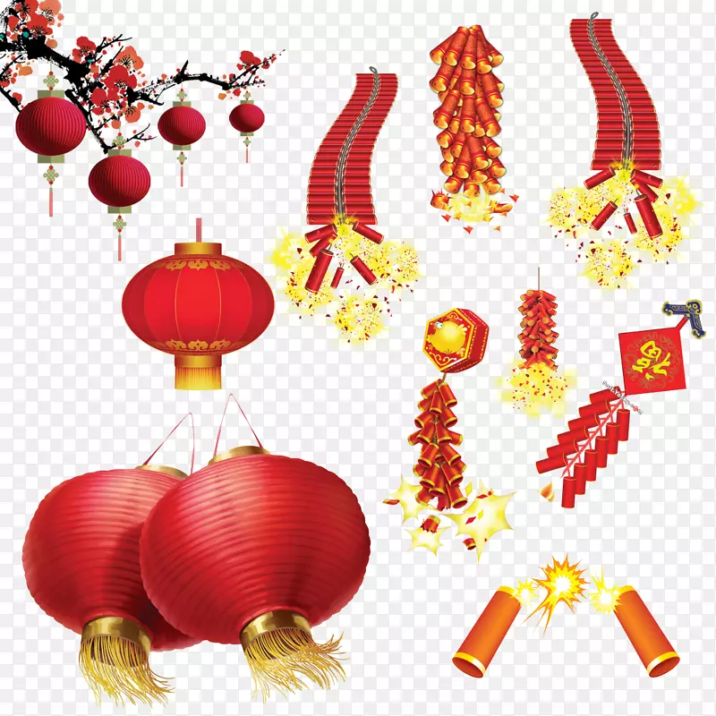 元宵节烟花爆竹农历新年灯笼