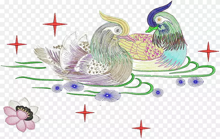 国语鸭苏州丝绸手工刺绣艺术-水中的番鸭